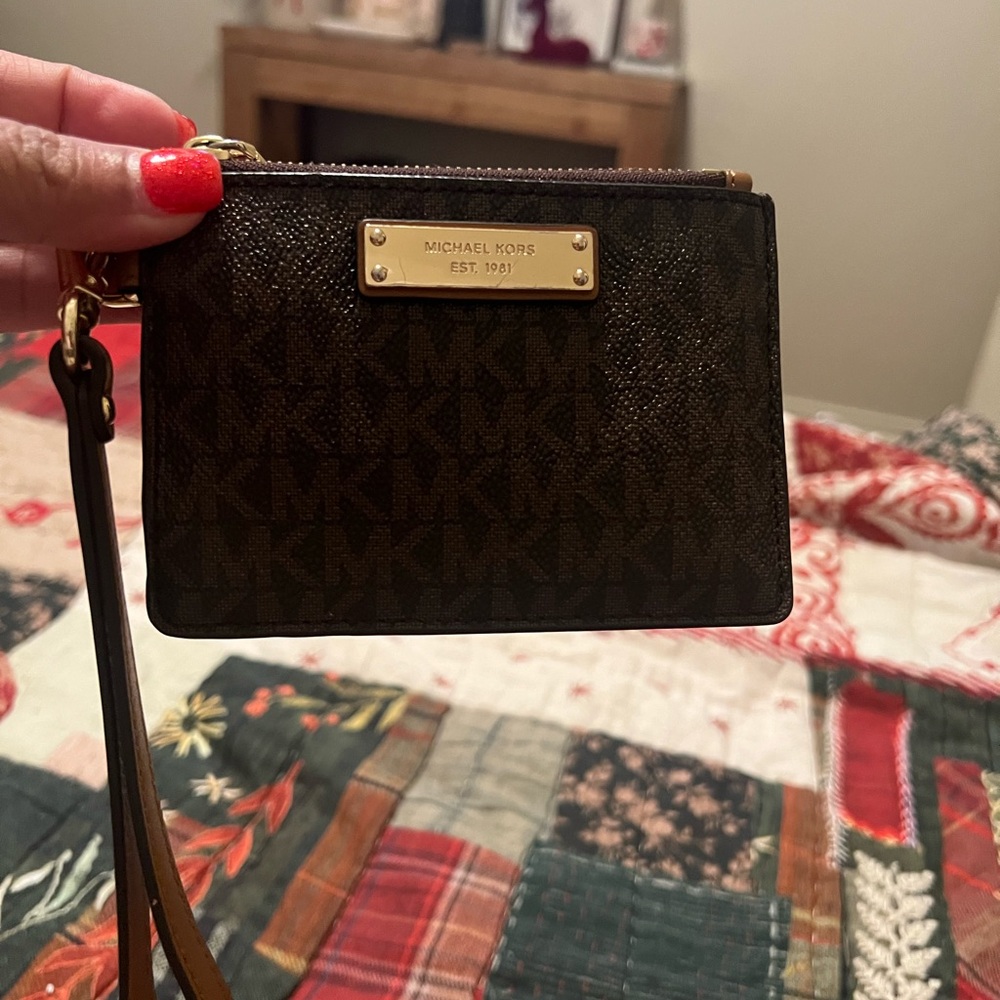 Michael Kors Tan Wristlet with Gold Accents